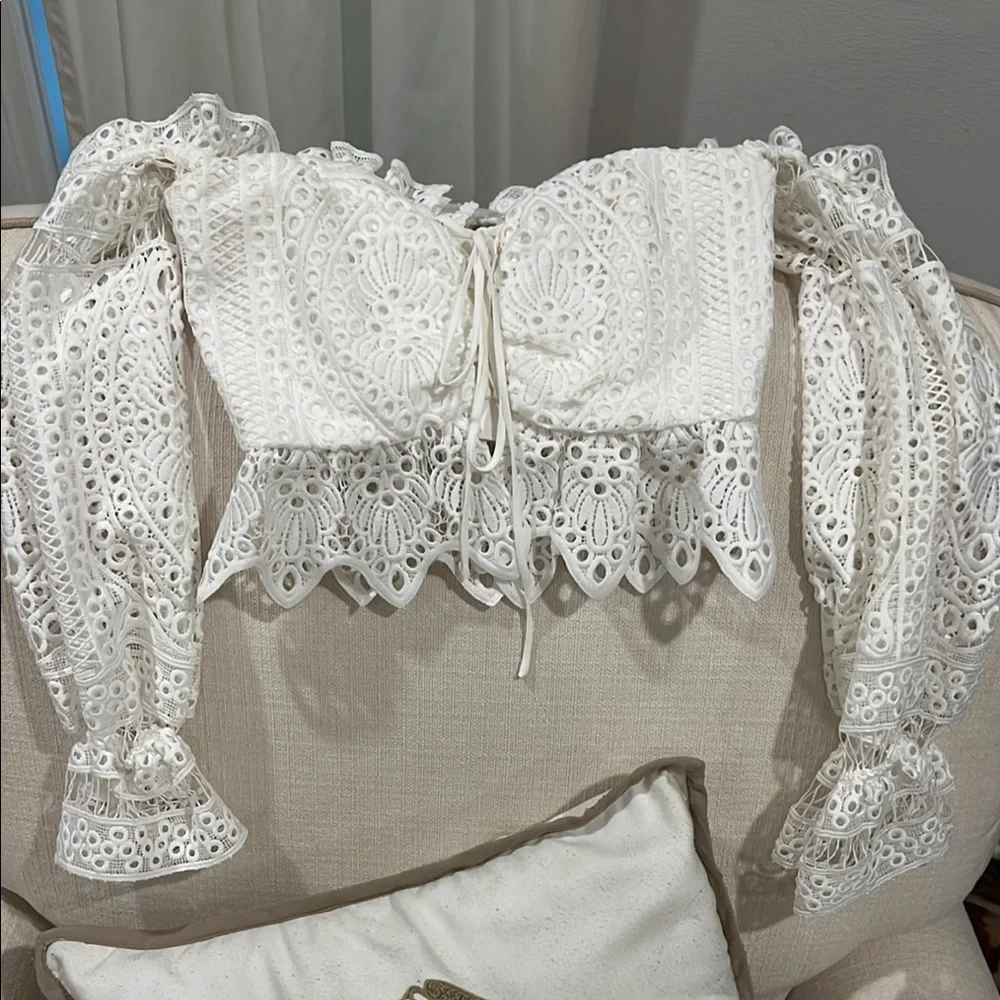 Bardot white lace off the shoulder top - Picture 2 of 7